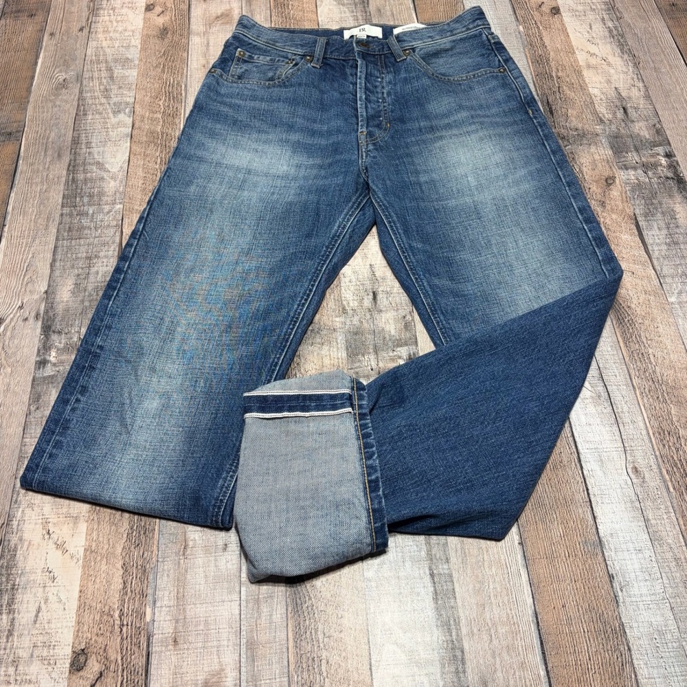 Banana Republic Selvedge Straight Jeans Mens 30x35 Blue Button Fly Denim Classic